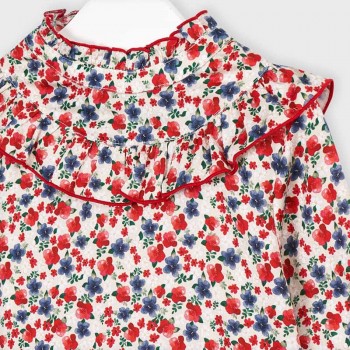 Chemisier fleurs rouges et bleues - MAYORAL |  Jojo&Co : Vêtements enfants - Antibes